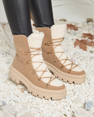 Royalfashion Beige women's insulated trapper boots with sheepskin Lery Walk