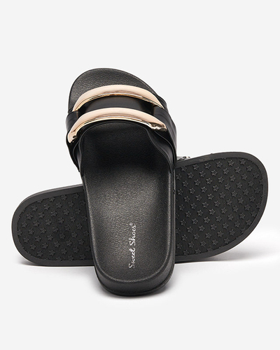 Black women's flip-flops with gold decoration Serina - Footwear