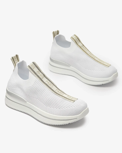 Women's slip-on sports shoes with lettering in white Cerppa- Footwear