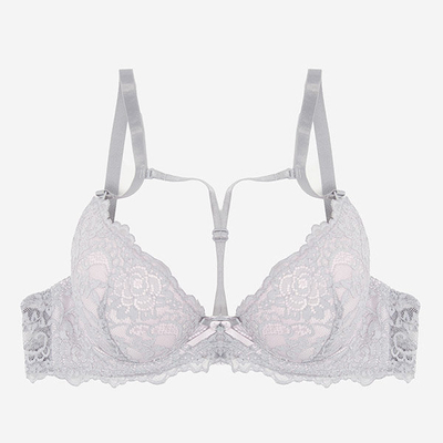 Gray and pink lace bra with straps - Underwear