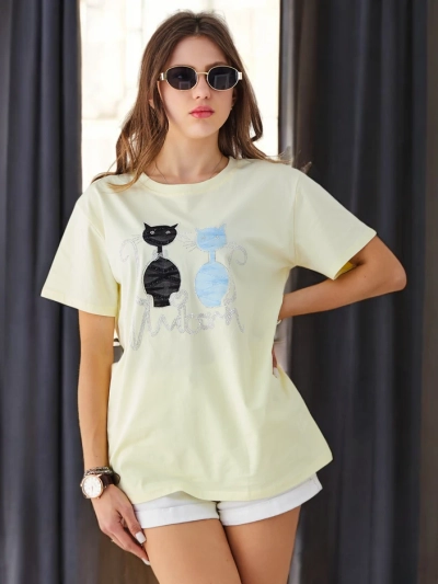 Royalfashion Женская хлопковая футболка с кошками
