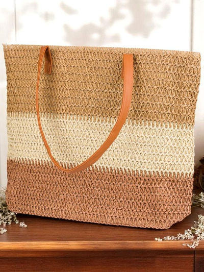 Royalfashion Большая женская сумка из соломы с широкими полосками