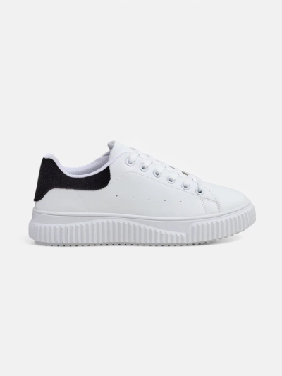 Callista women's platform sneakers made of white and black eco-leather