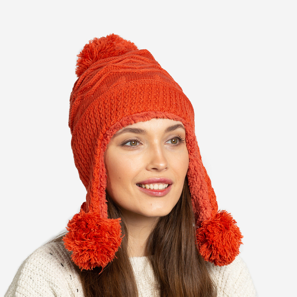Orange women's insulated hat with pompoms - Accessories