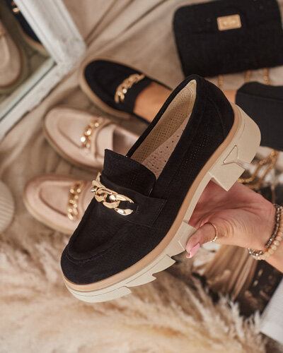 Mustad kuldse kaunistusega öko-suitset mokasiinid Zaffix- Jalatsid