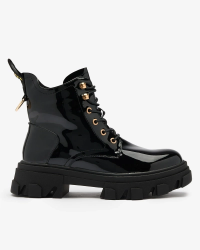 Royalfashion Black lacquered women's insulated Setogia bagger boots