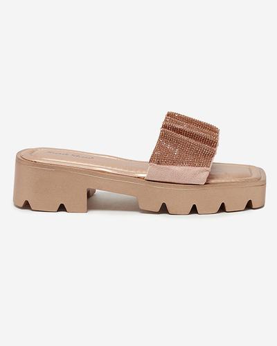 Gold women's slippers with cubic zirconia Emkoy - Footwear