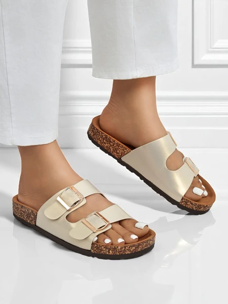 Женские сандалии Royalfashion Aurelia gold – плоские шлепанцы из эко-кожи (размер 39)