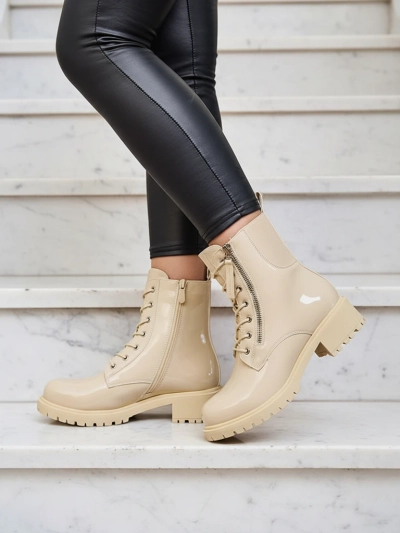 Royalfashion Beige eco leather women's Seddaga bagger boots