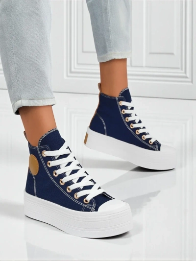 Adelina Capri Navy Blue Women's Sneakers on a Flat 4.5cm Platform