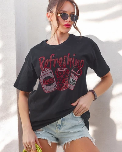 Royalfashion Naiste puuvillane t-särk rhinestone printiga