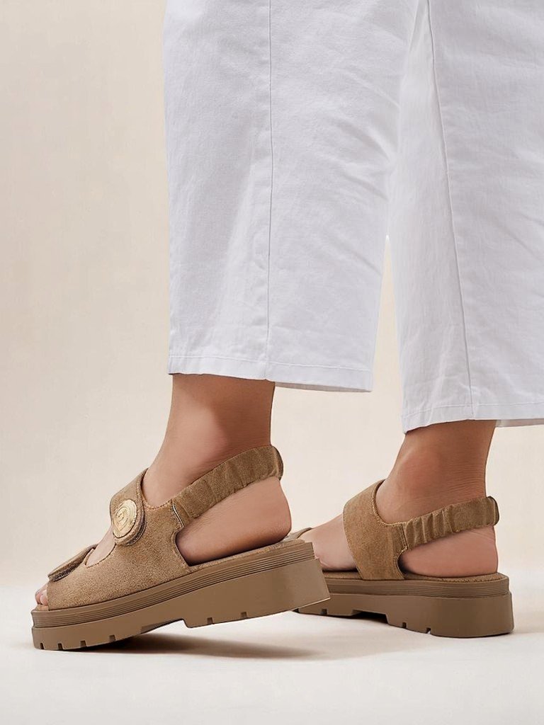 Женские сандалии Royalfashion Callisto коричневые экокожа платформа