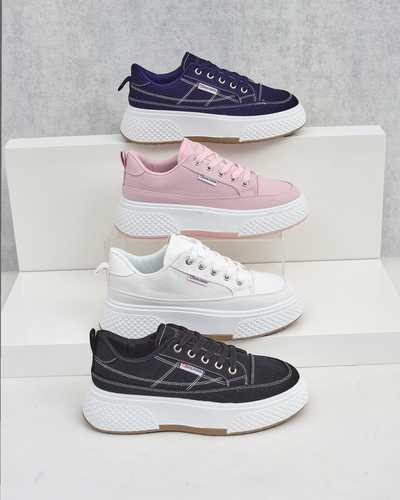 Calypso white fabric platform sneakers for women for spring and summer