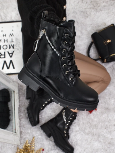 Venus Women's Ankle Boots Black Leather Elegant for Autumn