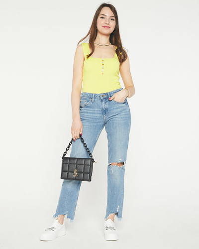 Women's yellow top with cubic zirconia a'la buttons- Clothing