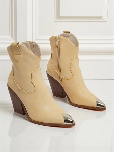 Women's Heeled Cowboy Boots with Decorative Toe Fang Glacier