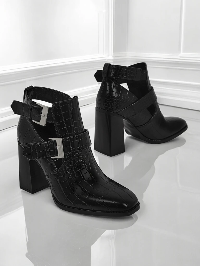 Embossed women's ankle boots on a block heel Burnt Halo