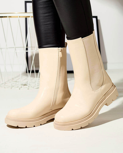 Royalfashion Beige women's high boots with flat heel Vedesa