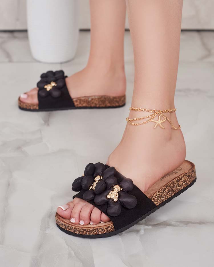 Royalfashion Naiste flip-flops kuldsete karude ja lilledega Isaralle