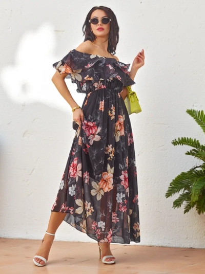 Royalfashion Women's off-the-shoulder dress with short sleeves in various floral patterns
