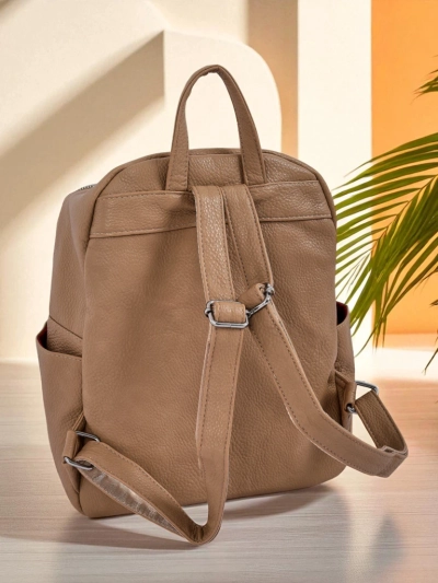 Aureliana Women's Backpack Królewska Moda Light Brown Eco Leather with Zipper