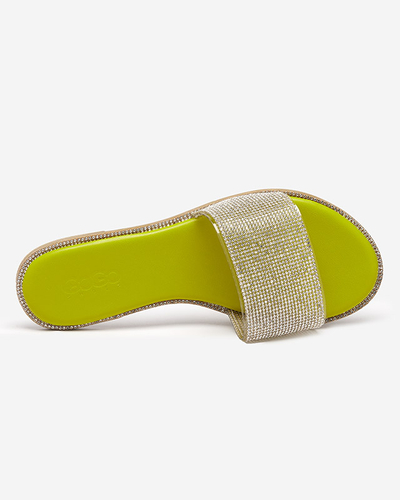 Green women's slippers with cubic zirconia Verina - Footwear