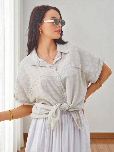 Royalfashion Women's cotton shirt with embossing and short sleeves