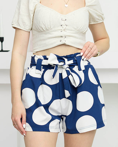 Women's fabric navy blue shorts with large polka dots - Clothing