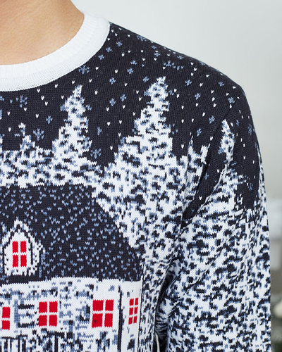 Royalfashion Navy blue Christmas men's sweater