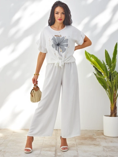 Royalfashion Women's casual set with a short-sleeve blouse and wide trousers