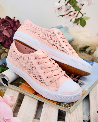 Kalipso Pink Women's Fabric Sneakers – Openwork Flat Sneakers