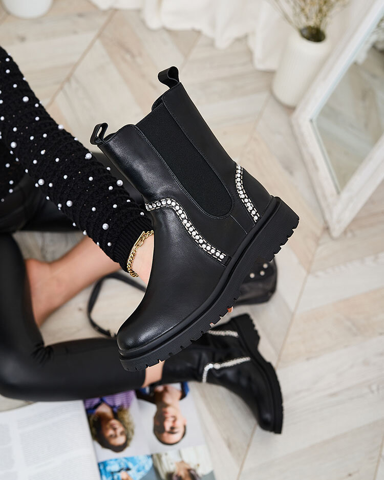 Royalfashion Black women's high boots with crystals Seysiella