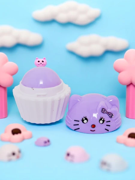 Children's lip balm with a kitten in a cupcake - moisturizes and regenerates