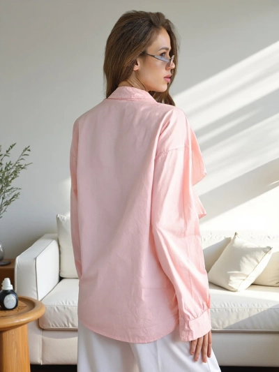 Royalfashion Cotton shirt adorned with frills and buttoned