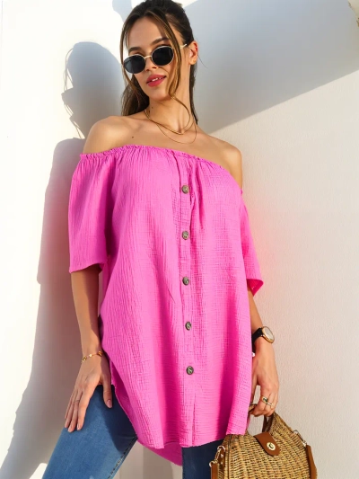 Royalfashion Cotton women's blouse a'la Spanish style with decorative buttons