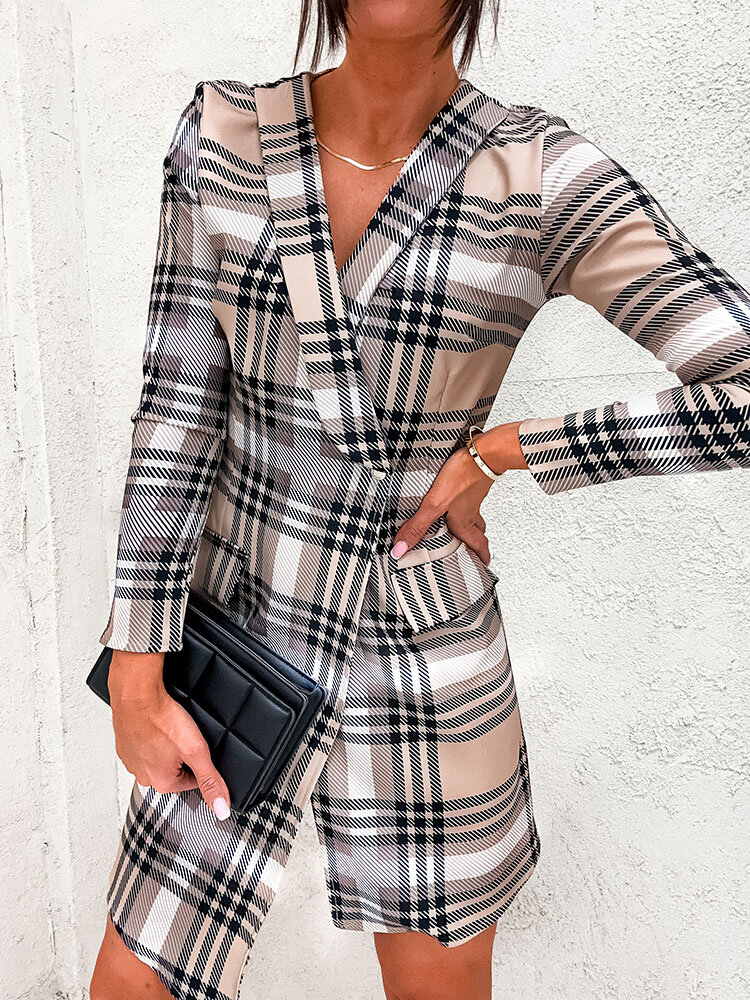 Royalfashion Red women's checkered navy dress