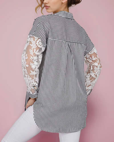 Royalfashion Women's striped shirt with lace