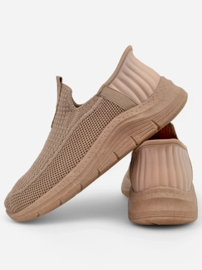 Women's Selene Beige Slip-On Shoes - Comfortable Flat Heel Sneakers