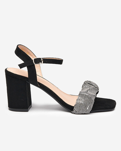 OUTLET Black women's sandals on a post with cubic zirconias Trieste - Footwear