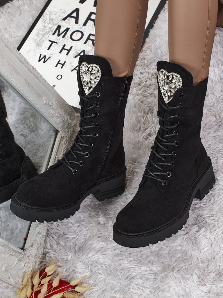 Эко-замшевые женские ботинки на шнуровке Emelune