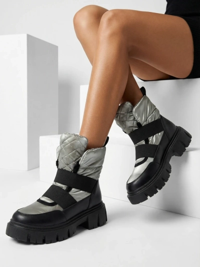 Женские сноубутсы на плоской подошве черно-серого цвета Ferory- Footwear