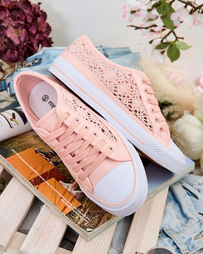 Kalipso Pink Women's Fabric Sneakers – Openwork Flat Sneakers