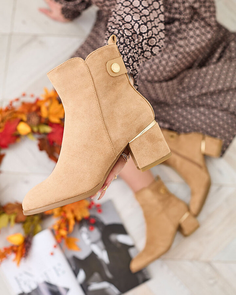 Royalfashion Women's low stiletto boots in light brown Dogdas