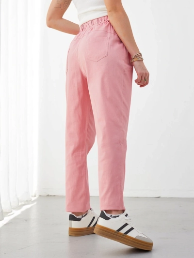 Royalfashion Cotton straight women's trousers with a tie at the waist