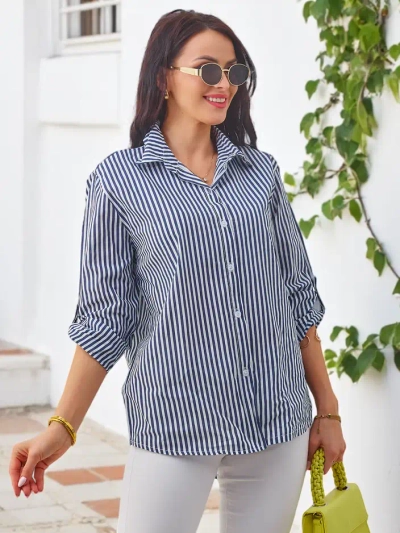 Royalfashion Cotton women's striped shirt with a tie at the bottom
