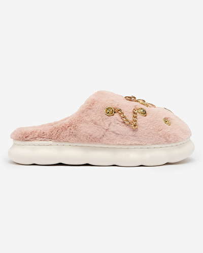Royalfashion Pink women's fur slippers with ornaments Erserra
