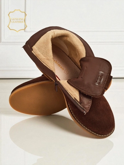 Aurelia Brown Suede Ankle Boots with Fur, Openwork, Elegant, 2.5cm