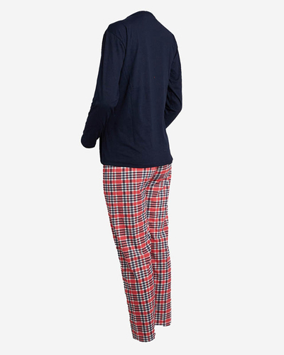 Navy blue women's 2-piece pajamas with Christmas print- Clothing