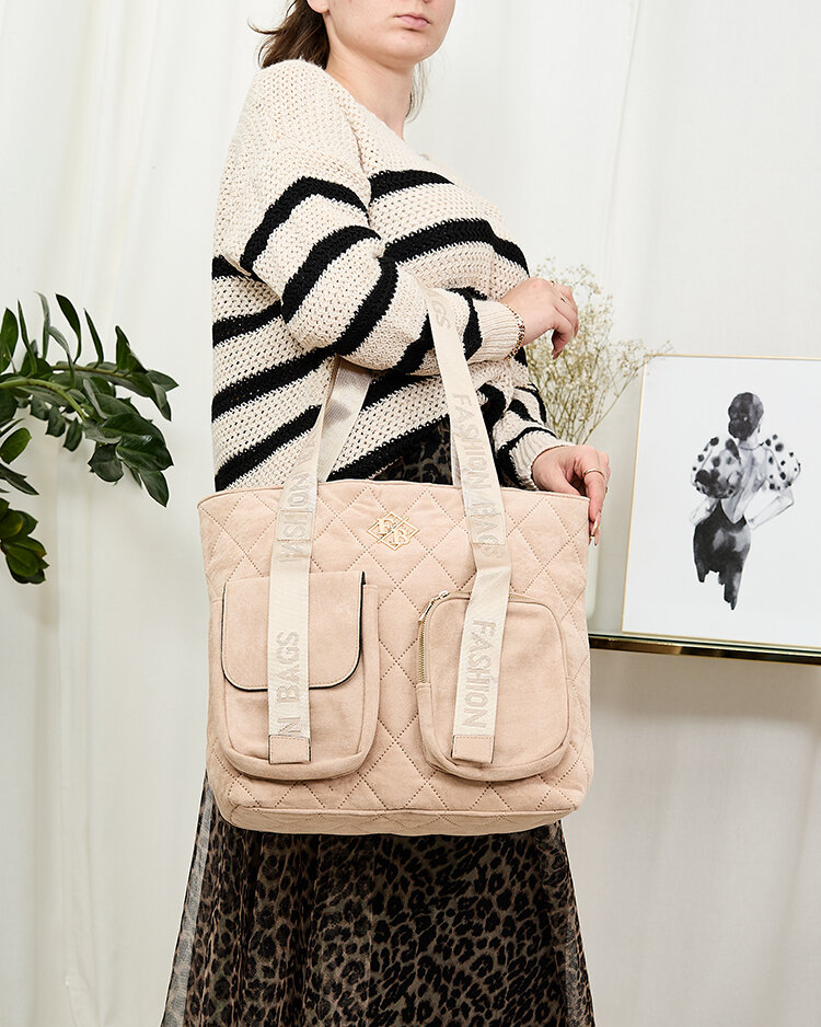 Royalfashion Large women's quilted shopper handbag in beige