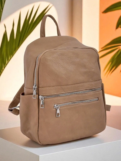 Aureliana Women's Backpack Królewska Moda Light Brown Eco Leather with Zipper